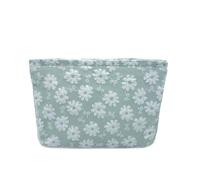 GNOLONG Floral Jacquard Makeup Bag,Large Capacity Durable Cosmetic Organizer with Zipper, Fashionable for Daily Use & Travel,Gift Ideas for Women. (Green Blue)