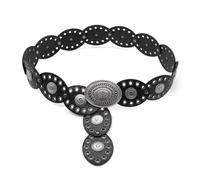 GNOLONG Retro Leather Belts for Women - Vintage Western Wide Disc Waist Belts Cowboy Ladies Boho Style for Dress Skirts Pants