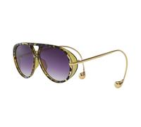 GNOLONG Vintage Oversized Pilot Sunglasses Double Bridge Large Big Frame Sun Glasses 70s Round Eyewear UV400 for Women Men (Green Leopard Gradient Grey)