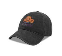 GNOLONG Vintage Washed Cotton Baseball Cap - Embroidery Ghost Printing Pumpkin Dad Hat Adjustable Unisex for Hip Hop Halloween (UK, Alpha, One Size, Standard, Skull Black)