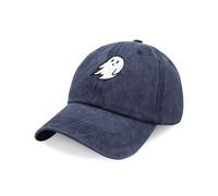 GNOLONG Vintage Washed Cotton Baseball Cap - Embroidery Ghost Printing Pumpkin Dad Hat Adjustable Unisex for Hip Hop Halloween (UK, Alpha, One Size, Standard, Navy Blue)