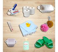 Gnome Accessories Christmas, 17 Pieces Dollhouse Accessories, Gnome Bath Set 1:12 for Miniature Decoration, Gnome Wash Set, Bath Utensils with Gnome Bathtub, Slippers, Toothbrush, Toilet Paper, Towel