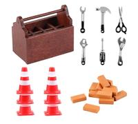 Gnome Accessories Construction Site, 25 Pieces Miniature Gnome Construction Site Set, DIY Gnome Door Accessories Entry with Tool Box, Road Barrier, Simulation Brick for Christmas Decoration, Dollhouse