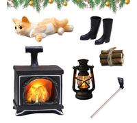 Gnome Accessories Fireplace, Gnome Fireplace with Light, Miniature Gnome Fireplace, Dollhouse Accessories, Christmas, Fireplace Hook, Rain Boots and Other Accessories for Toy Houses DIY Gifts