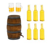 Gnome Accessories, Miniature Beer Barrel Dollhouse Wine Barrel Miniature Wine Glass Miniature Dollhouse Accessories Bar Accessories Wooden Barrel Decoration Equipment for Mini Dollhouses
