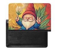 Gnome and Weed Leather Passport Holder Compact ID Card Cover Case Slim Travel Wallet for Men Women