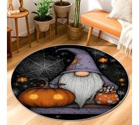 Gnome Area Rug, Halloween Fanciful Pumpkin Spider Web Halloween Orange Low Pile Aesthetic Circle Home Doormat Accents Rug Bathroom Bedside Entryway Door Decor 3' X 3'