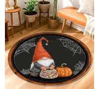 Gnome Area Rug, Halloween Fanciful Pumpkin Spider Web Halloween Orange Non-Slip Backing Doormat Home Accents Rug Fade Resistant Entryway Bathroom Laundry Room Bedside Decor 3' X 3'