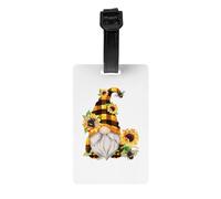 Gnome Bee Yellow Floral Print Luggage Tags with Full Back Privacy Cover - Bright Suitcase Identifier for Travel, Cruise & More