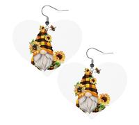 Gnome Bee Yellow Floral Prints Leather Heart earrings Pendant Stylish and light Lightweight Dangle for Women Girls, One Size, Leather, No Gemstone