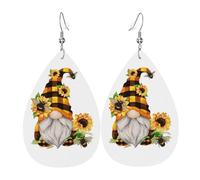 Gnome Bee Yellow Floral Prints Leather Teardrop earrings Pendant Stylish and beautiful Lightweight Dangle for Women Girls