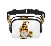 Gnome Bee Yellow Floral Square Double Layer Waist Bag Belt - Fanny Pack Purse with Adjustable Strap for Running, Travel, Hiking, Black, One Size, Black, One Size