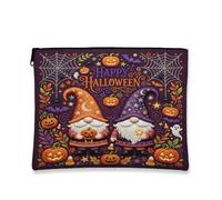 Gnome Canvas with Zipper, Fanciful Festive Pumpkins Spider Halloween Violet Portable with Zipper Small Toiletry Bag for Travel, Bathroom, Vanity, Purse Storage and Gifts, Purple, 7x9 Inch, Whimsical