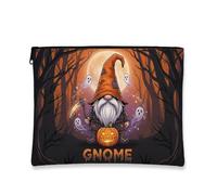 Gnome Canvas with Zipper, Fanciful Spooky Pumpkins Ghost Halloween Orange Canvas with Zipper Cosmetic Pouch for Travel, Purse, Bathroom, Vanity and Daily Storage, Orange, 7x9 Inch, Whimsical