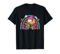 Gnome Carrying Bunny Ragdoll Cat On Bicycle Easter Rainbow T-Shirt