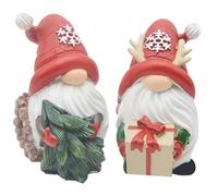 Gnome Christmas Decor - 2piece Santa Claus Statues | Christmas Figurines - for Table Indoor Desk Kitchen Shelf Office Bathroom Home
