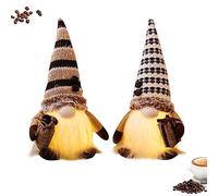 Gnome Christmas Decorations LED,Gonks Plush Gnomes Adorable Handmade Santa Claus Light Up Sitting Faceless Figurines,Coffee Plush Bar Table Decor,for Fireplaces,Holiday,Party,Xmas Easter Gnome Decor
