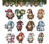 Gnome Christmas Tree Ornaments | Handmade Gnomes Christmas Tree Decor | 12X Cute Gnomes Hangable Ornaments, Small Wooden Decoration for Holiday