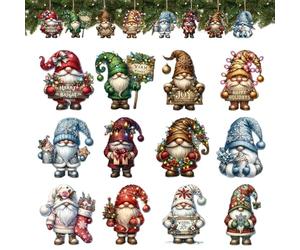 Gnome Christmas Tree Ornaments | Handmade Gnomes Christmas Tree Decor | 12X Cute Gnomes Hangable Ornaments, Small Wooden Decoration for Holiday