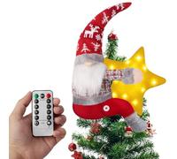 Gnome Christmas Tree Topper, Gnome Christmas Decorations with Lights, Gnome Plush Ornaments with Remote Control, Gnome Santa Ornaments, Christmas Home Decor Curtain Tie Wine Bottle Decoration