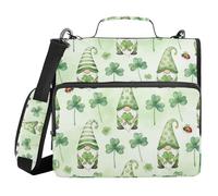 Gnome Clover 3 Ringing Sturdy Zipper Binder with Handle Multi-Pocket Portfolios Portfolio Organizer for Middle School