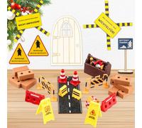 Gnome Construction Site Set 42 Pieces Gnome Accessories with Wooden Signs & Bricks, Gnome Workshop Miniature Accessories for Gnome Door, Christmas Decoration with Signs for Dollhouse (A)