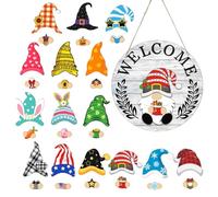 Gnome Decorations - Wooden Door Hanger with Interchangeable Magnetic Accessories, Adjustable Gnome Ornament | Perfect for Family, Friends, Adults and Women | Holiday, Porch