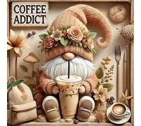 Gnome Diamond Art Painting Kits for Adults, Gnome Drinks Coffee 5D Diamond Painting Dots Art Kits for Adults Beginner, DIY Full Round Drill Gem Crystal Art Paint by Diamond Home Wall Decor 14x 14 Inch