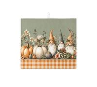 Gnome Dish Drying Mats For Kitchen Counter, Autumn Pumpkin Floral Absorbent Dish Drainer Rack Mat, Cozy Microfiber Drying Pad For Kitchen Counter Coffee Bar Protector 16x18 Inch