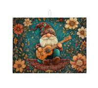 Gnome Dish Drying Mats For Kitchen Counter, Vintage Floral Absorbent Dish Drainer Rack Mat, Fanciful Microfiber Drying Pad For Kitchen Counter Coffee Bar Protector 18x24 Inch