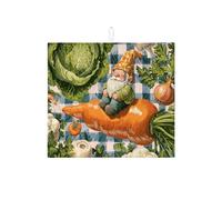 Gnome Dish Drying Mats For Kitchen Counter, Vintage Garden Gnome Absorbent Dish Drainer Rack Mat, Fanciful Microfiber Drying Pad For Kitchen Counter Decor 16x18 Inch
