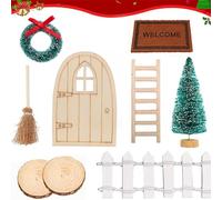 Gnome Door Accessories Christmas, Christmas Gnome Door Set with 9 Gnome Accessories, Miniature Elf Door, Fairy Door, Nissedor Christmas Danish Decoration for Children