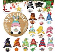 Gnome Door Hanger | Interchangeable Design with Magnet Pieces,Holiday Seasonal Gnome Decorations | for Indoor Wall, Outdoor Patio and Farmhouse Kitchen