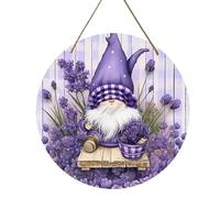 Gnome Door Hanger - Non-Slip Grip Mount, Spring Lavender Flower 7.87 Inch, Hard-Shell Accessory Case Item | for Retro Fantasy Color Porch Decoration Whimsical Dwarf Outdoor Entryway Wall pIaque