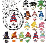 Gnome Door Sign, Interchangeable Welcome Decor with Magnetic Pieces, Seasonal Halloween Gnomes Decoration for Home, Front Doors, Porch, Yard, Outdoor Entryway, 11.81x11.81x0.2 inches