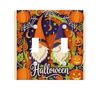 Gnome Double Light Switch Cover Plate, Fanciful Festive Pumpkins Spider Web Halloween Orange Standard Size Wall Switch Plates Accents for Home Living Room Bedroom Bathroom Decor