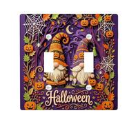 Gnome Double Light Switch Cover Plate, Fanciful Festive Pumpkins Spider Web Halloween Violet Standard Size Toggle Light Switch Cover for Home Living Room New Apartment Decor
