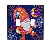 Gnome Double Light Switch Cover Plate, Fanciful Festive Spider Bat Halloween Navy Standard Size Wall Switch Plates Accents for Home Living Room New Apartment Decor