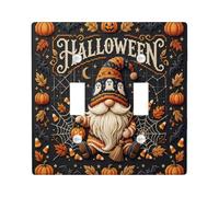 Gnome Double Light Switch Cover Plate, Fanciful Seasonal Pumpkins Spider Web Halloween Black Standard Size Toggle Light Switch Cover for Home Living Room Bedroom Bathroom Decor