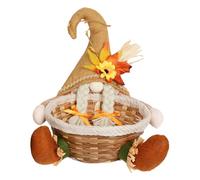 Gnome Fall Basket with Straw Hat Woven Harvest Fruit Candy Holder for Fall Decor Decorative Handmade Basket with Dolls Ornaments Eat Table