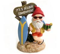Gnome Figurines, Christmas Gnomes 5.5in Full Beard Dressed Resin Gnome Figurines Holding Watermelon with 5'Oclock Somewhere Sign & Surfboard Statue for Garden, Yard, Garden Gnomes