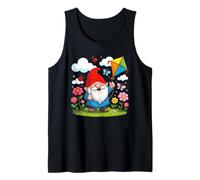 Gnome Flying Kite in Colorful Garden Fun Tank Top