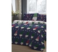 'Gnome For Christmas' 100% Brushed Cotton Duvet Cover Set Fusion Navy Super King