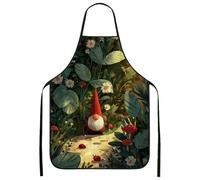 Gnome Garden Aprons for Cooking, Fanciful Woodland Floral Kitchen Adults Apron, Summer Nature Fantasy Printable Washable Ap, Green, 24x31 Inch