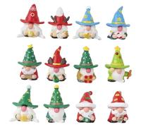 Gnome Garden Decor, Christmas Gnomes, 12Pcs PVC 1.6in Gnome Christmas Ornaments, Flower Pot Landscape Dwarf for Home, Office, Garden, Chrismas Decor