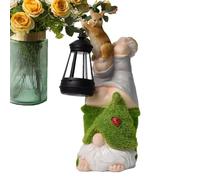 Gnome Garden Statue - Funny Fade Resistant Sculptures with Solar Lights - Squirrel Carrying Lantern Garden Gnome Ornament - for Yard Lawn Porch Flowerbed Backyard Balcony Terrace Fence Park