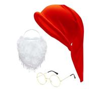Gnome Hat Costume - Dwarf hat, Glasses and White Beard Costume Accessories Set for Halloween Cosplay Christmas Holiday, Red and White, One size fits most