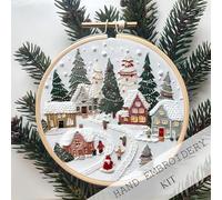 Gnome Hats And Beards Christmas Embroidery Kit Christmas Gnomes Embroidery Kits For Beginners With Pattern DIY Adult Kits Full Embroidery Hoop Kit With Needles And Crystal Bead Curtains (D, 15x15x1)