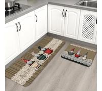 Gnome Kitchen Mats for Floor, Cozy Holiday Patterned Soft Rugs, Anti-Fatigue Cushioned Non Slip Decor Mats for Kitchen Sinks Laundryroom Bathroom 2PCS