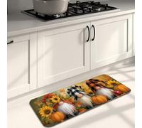 Gnome Kitchen Mats for Floor, Fall Harvest Gnomes and Sunflowers Soft Mats, Cushioned Comfort Washable Non Slip Decor Rugs for Kitchen Sinks Laundry Room Bathroom 16x47 Inch